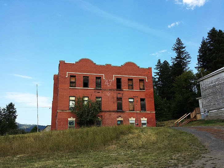 gamla skolan, övergiven skola, tegelbyggnad, Americana, Idaho, Old school house, Heritage