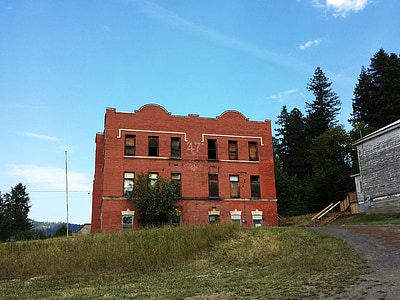 velha escola, escola abandonada, edifício de tijolo, americana, Idaho, casa da velha escola, património