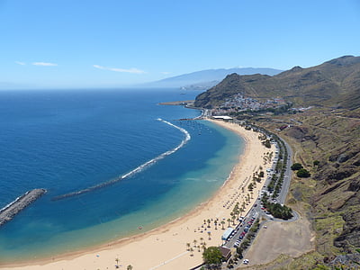 praia, água, mar, Costa, Praia de areia, Playa las teresitas, Tenerife