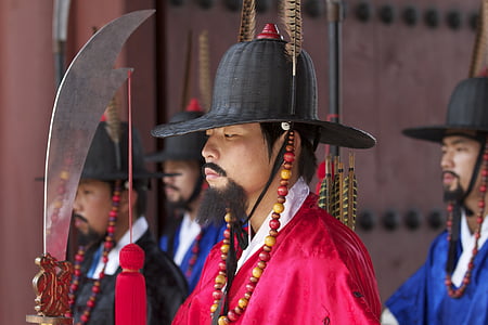 Корея, гвардия, Сеул, традиционни, gyeongbokgung