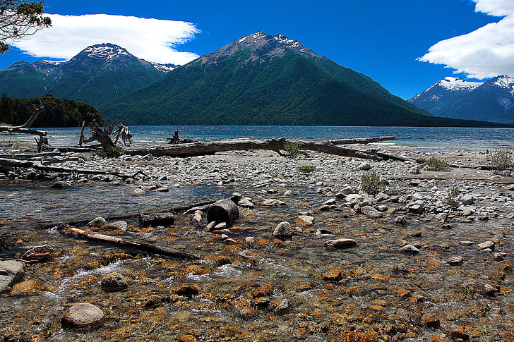 Bariloche, Patagònia, l'aigua, Llac, boca, muntanyes, riu negre