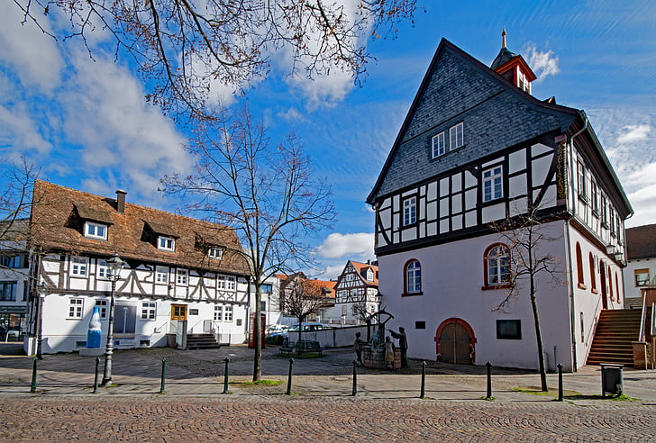 Bad vilbel, Hesse, Alemanha, Câmara Municipal, cidade velha, treliça, fachwerkhaus