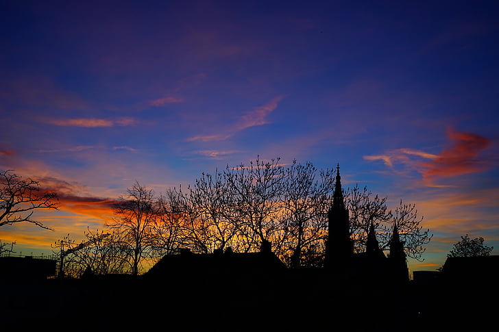 zachód słońca, co wieczór przez godzinę, niebo, pastellfarben, kolorowe, Kolor, Ulm