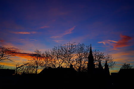 solnedgång, aftonstund, Sky, pastellfarben, färgglada, färg, Ulm