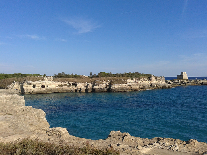 svátky, srpen, Puglia, voda, kameny, kameny, Pier