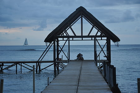Mauritius, kabina, nekaj, večer, morje, pontona, otok