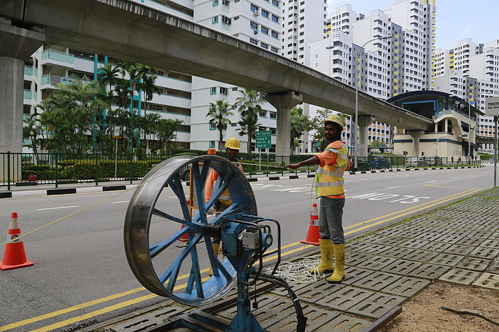 a munka, útépítés, Szingapúr, közúti, város, épület