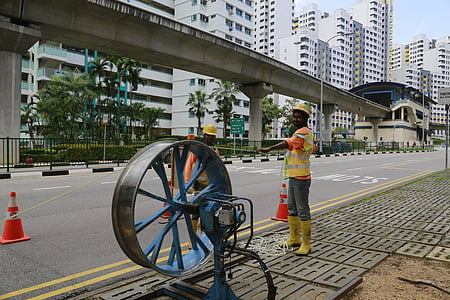 работа, Дорожное строительство, Сингапур, дорога, город, здание