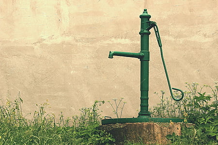 물, 펌프, 늙은이, 손, 잘, 정원, 시골