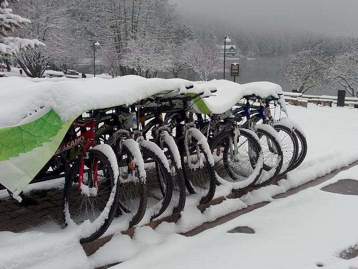 xe đạp, tuyết, mùa đông