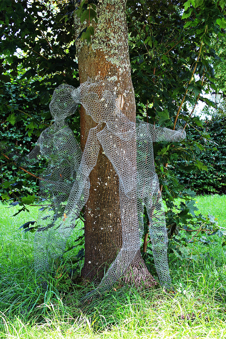 konst, Adam och Eva, ståltrådsnät, naturen, metall, Wire, träd