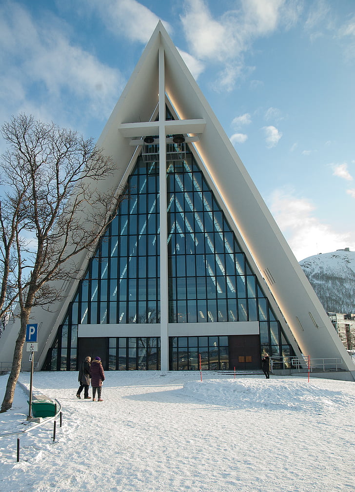 norway, lapland, tromso, cathedral, winter, snow, architecture