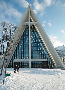 Norveška, Lapland, Tromso, katedrala, pozimi, sneg, arhitektura