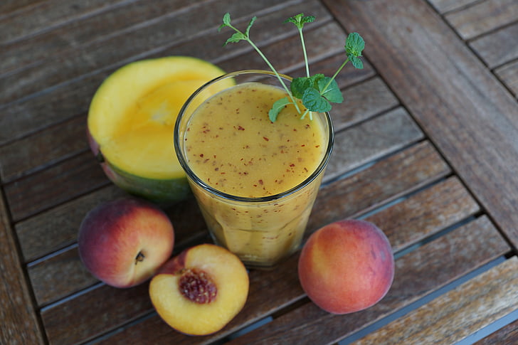 smothie, vaisių, gėrimas, stiklo, sveikas, persikų, mangų