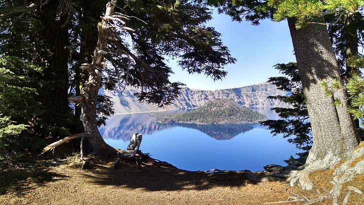 Kraterio ežeras, vedlys sala, Oregon, nacionalinis parkas, mėlyna, Gamta, ežeras