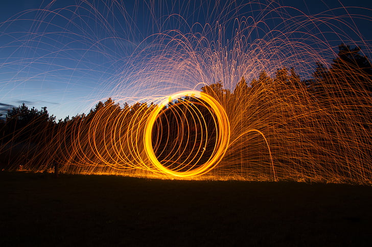 light painting, fire, sparks, the flame, light, nothing, sky