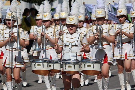marching band, drum, band, march, show, event, street