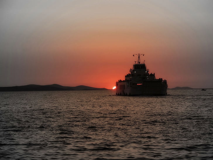 skipet, solnedgang, sjøen, Kroatia, båt, transport, solen