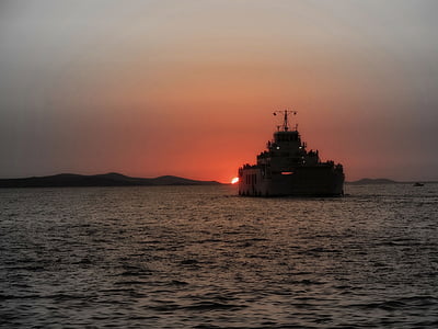fartyg, solnedgång, havet, Kroatien, båt, transport, solen