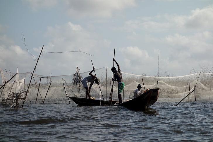 Benin, sjön, Afrika, vattenpolo, båt, fiske, havet