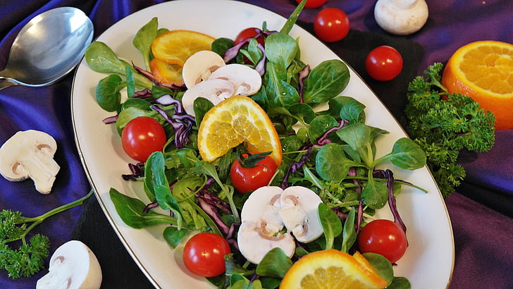 salade, gemengde salade, rauwkost, gezonde, vitaminen, eten, groen