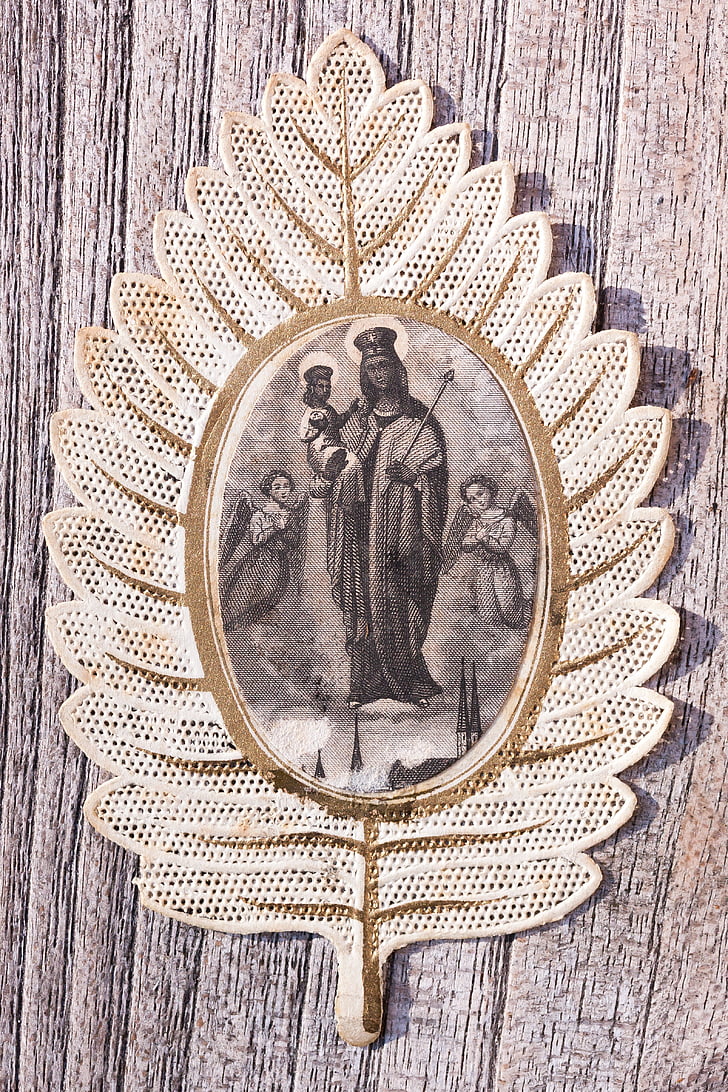vallásos kép, Santino, felső széle, arany, Maria, Jézus, gyermek