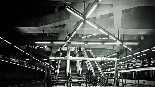 arquitectura, en blanco y negro, edificio, en el interior, industria, luz, metro