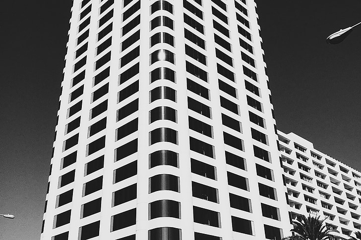 bâtiment, Windows, architecture, ville, urbain, Sky, noir et blanc