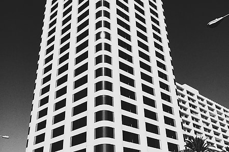 edifício, Windows, arquitetura, cidade, urbana, céu, preto e branco