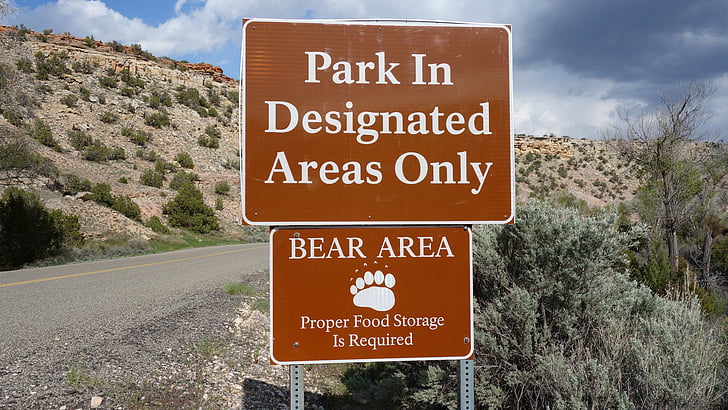 björnar, Varning, varningstecken, björnar område, USA, USA