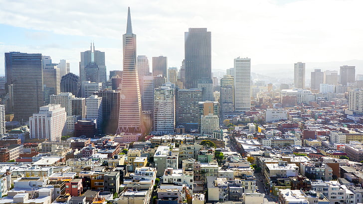 Сан Франциско, градски пейзаж, пирамида Трансамерика, Калифорния, Америка, САЩ, изглед