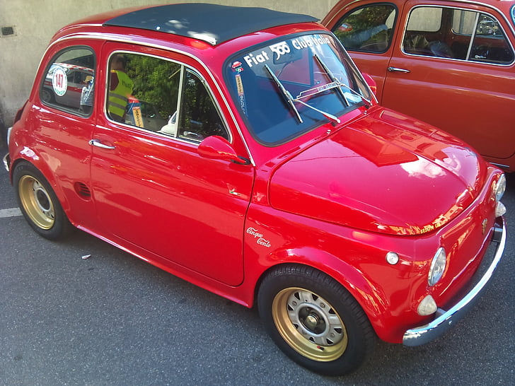 Fiat 500, Automatycznie, czerwony, samochód, w stylu retro, staromodny, stary