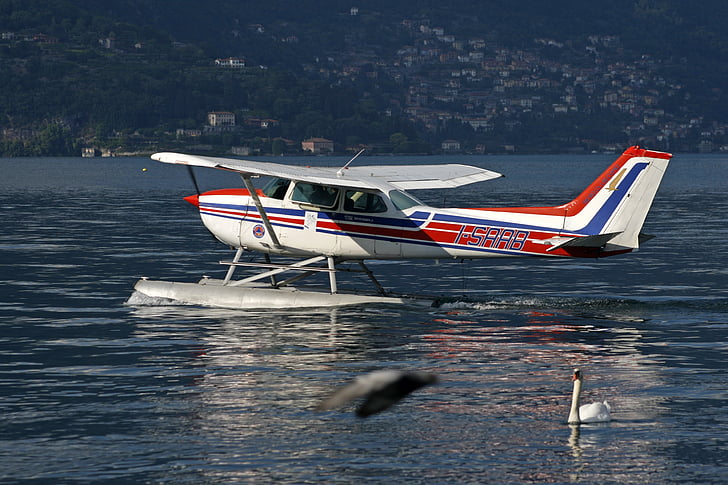 lake como, flying, aircraft, small plane, italy, nautical Vessel, transportation