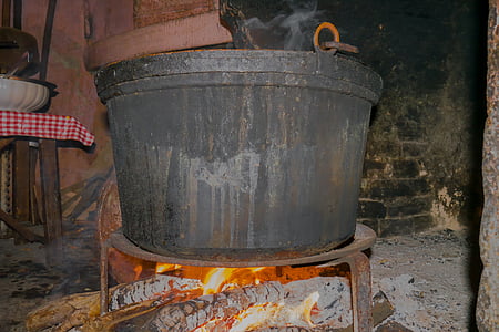 pot, brand, koken, verlicht, hout gestookte oven, open haard, oven