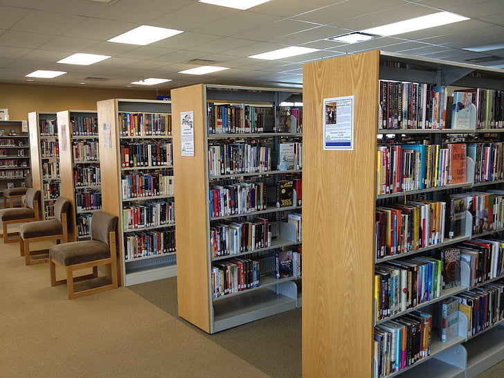 library, books, shelves