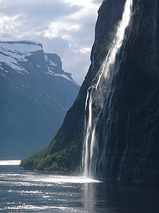 Norsko, Fjord, Příroda, krajina, Skandinávie, Geirangerfjord, vodopád