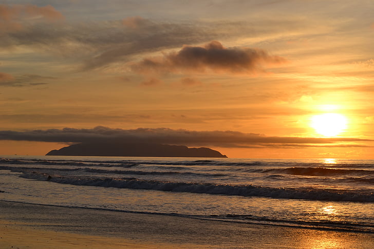 pôr do sol, Kapiti coast, Nova Zelândia, linda, sereno