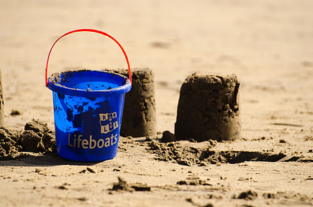 ember, biru, pasir kue, anak-anak, Permainan, laut, sukacita