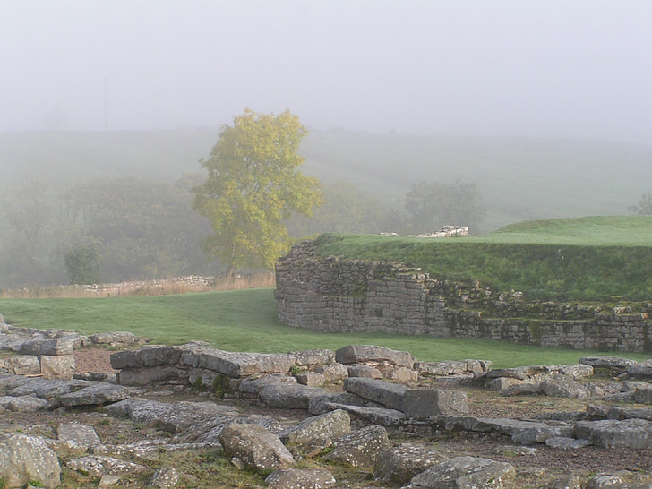Hadrians mur, tåke, atmosfærisk, Roman fort