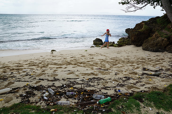 pollution, écologie, Caraïbes, garbage, plage, mer, bouteilles en plastique