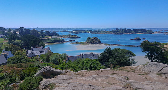 Bretagne, öar, Bréhat, lågvatten, Rocks