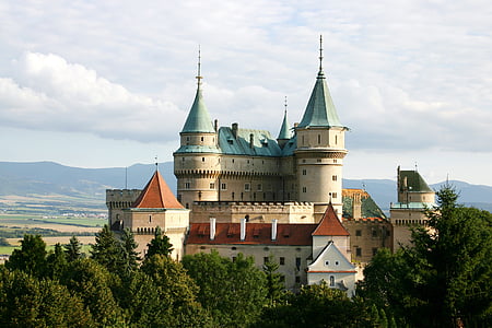 Bojnice, Slovensko, hrad, modrá obloha, letné, Zobrazenie, Architektúra