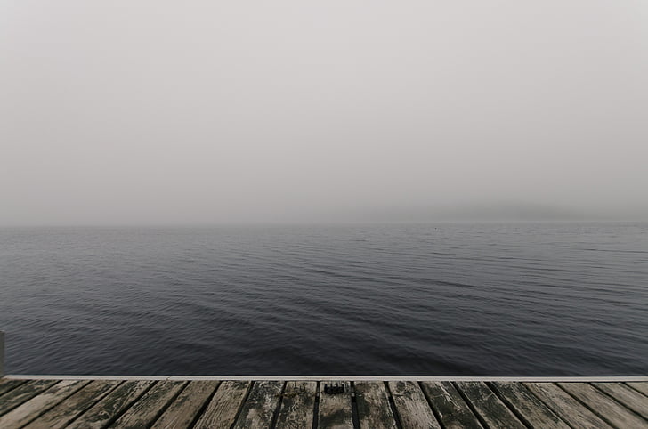 beach, fog, jetty, mist, ocean, pier, sea