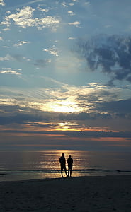 Dinamarca, puesta de sol, Playa, cielo de la tarde, Costa, mar, Søndervig