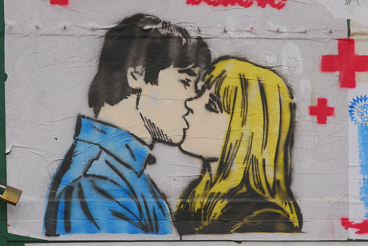 graffiti, szerelem, fal, város