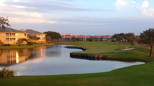 golf, florida, green, water, reflection, nature, waterfront