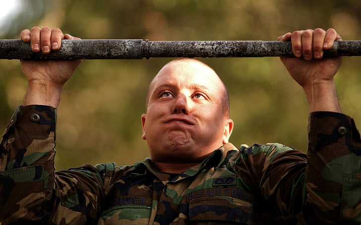 soldier, obstacle, course, military, male, pull up, chin up
