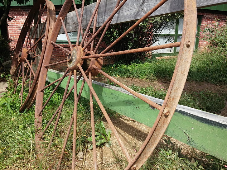 wheel, cart, old, vintage, wagon, metal, summer