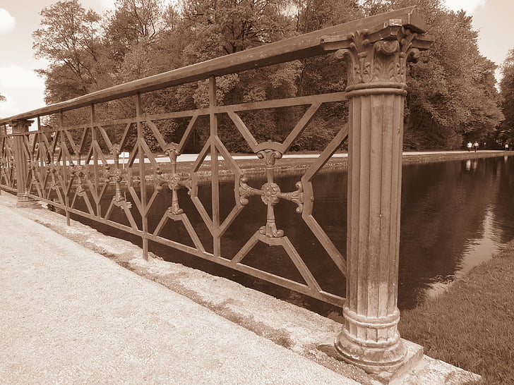 γέφυρα, Σίδερο, πλέγμα, σχετικά με, κουπαστή, επεξεργασμένου σιδήρου, σιδερένιο φράκτη