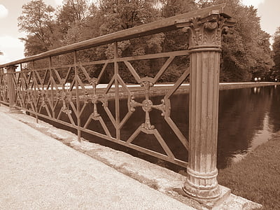 Ponte, Ferro da stiro, griglia, circa, corrimano, ferro battuto, recinzione in ferro